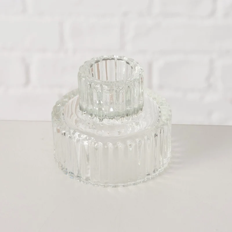 3er Set Glas Kerzenständer Klar 7cm Kerzenhalter für Stabkerzen Teelichter