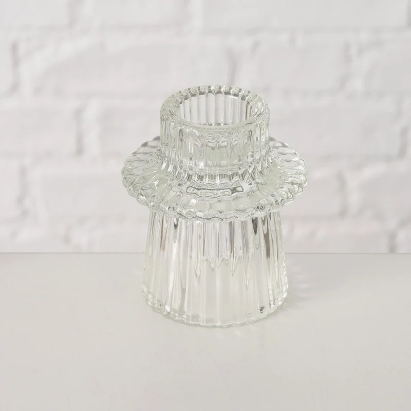 3er Set Glas Kerzenständer Klar 7cm Kerzenhalter für Stabkerzen Teelichter