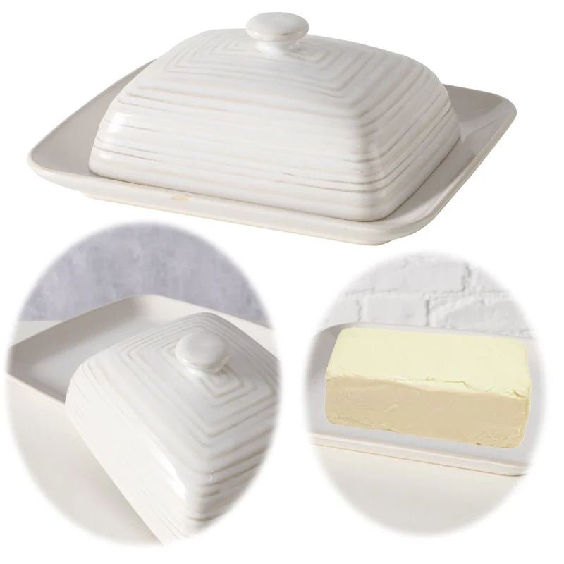 Keramik Butterdose 19cm Sylt Weiß mit Deckel 250g Butter Butterglocke Butterschale