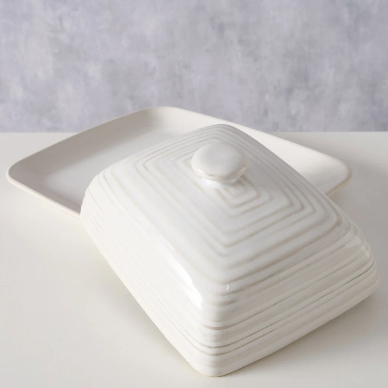 Keramik Butterdose 19cm Sylt Weiß mit Deckel 250g Butter Butterglocke Butterschale
