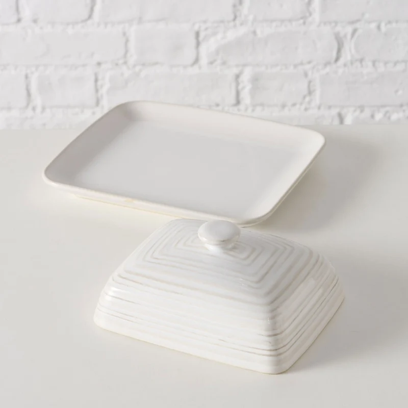 Keramik Butterdose 19cm Sylt Weiß mit Deckel 250g Butter Butterglocke Butterschale