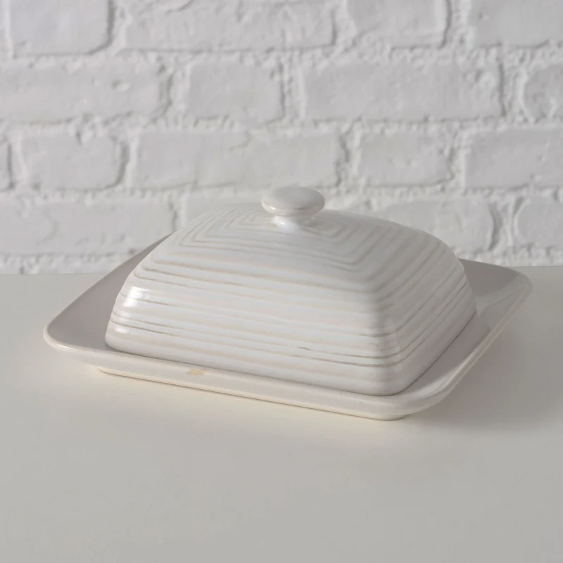 Keramik Butterdose 19cm Sylt Weiß mit Deckel 250g Butter Butterglocke Butterschale