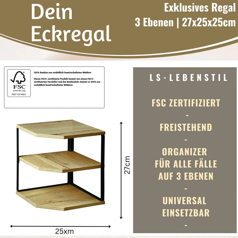 Küchenregal Eckregal Holz 27x25cm Metall stehend Aufbewahrungsregal Gewürzregal