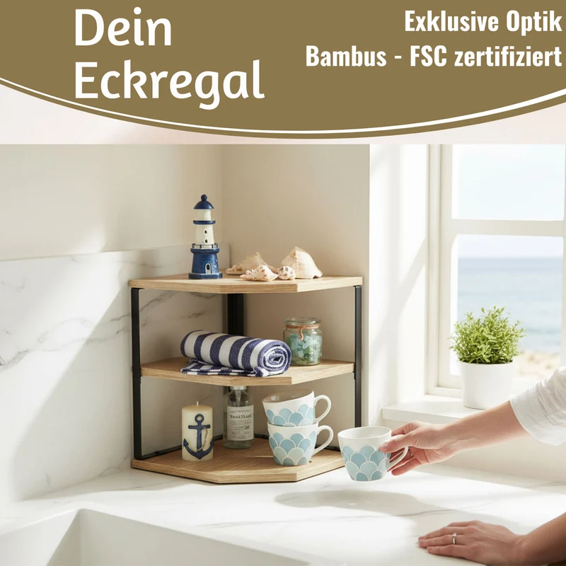 Küchenregal Eckregal Holz 27x25cm Metall stehend Aufbewahrungsregal Gewürzregal
