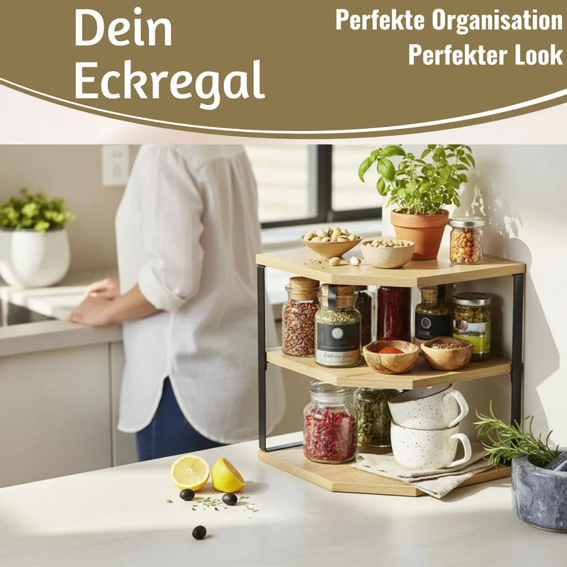 Küchenregal Eckregal Holz 27x25cm Metall stehend Aufbewahrungsregal Gewürzregal