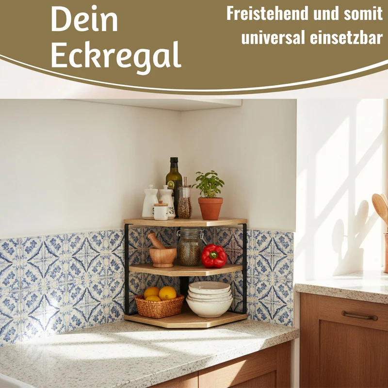 Küchenregal Eckregal Holz 27x25cm Metall stehend Aufbewahrungsregal Gewürzregal
