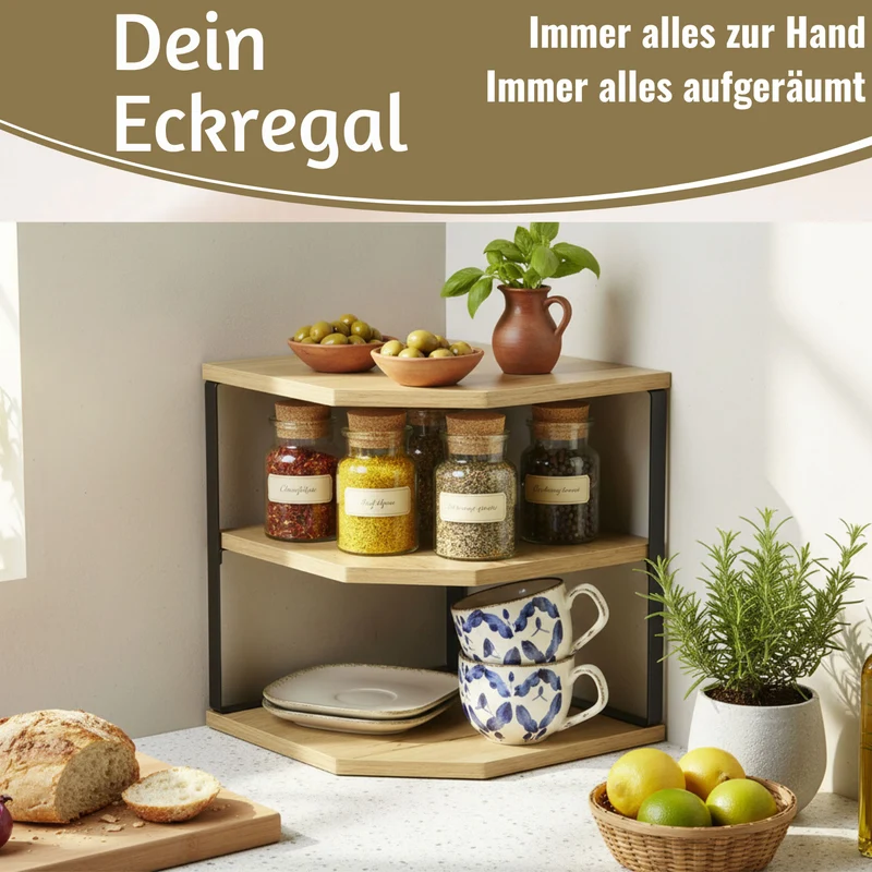 Küchenregal Eckregal Holz 27x25cm Metall stehend Aufbewahrungsregal Gewürzregal
