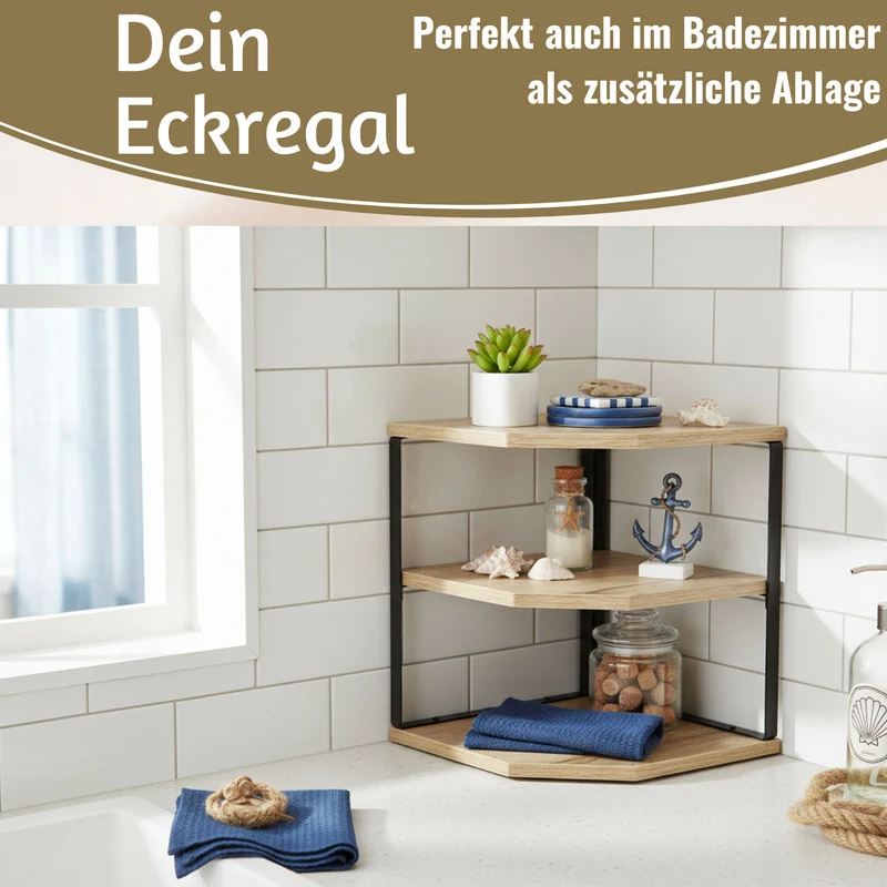 Küchenregal Eckregal Holz 27x25cm Metall stehend Aufbewahrungsregal Gewürzregal