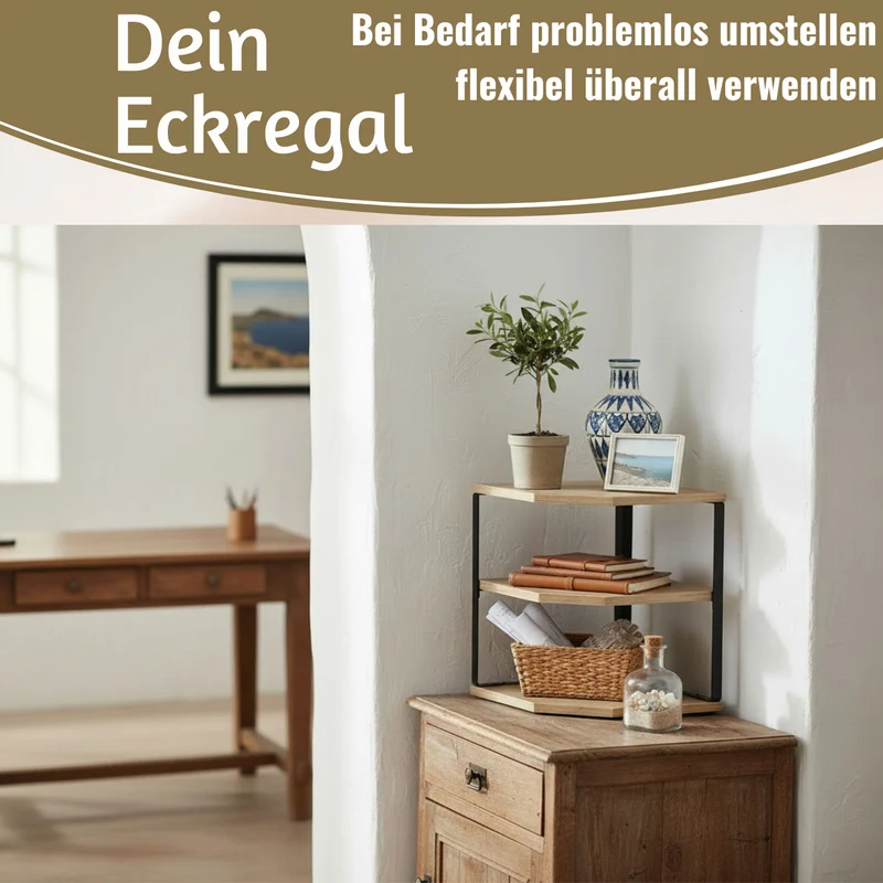 Küchenregal Eckregal Holz 27x25cm Metall stehend Aufbewahrungsregal Gewürzregal