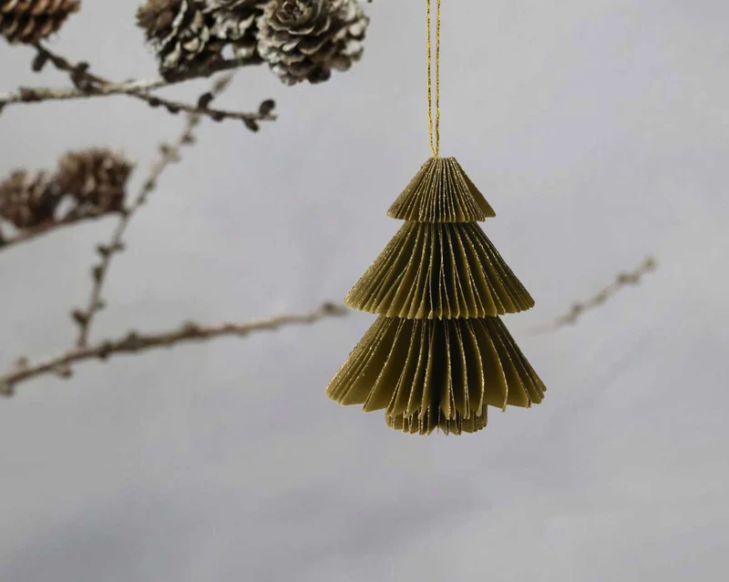 3x Papier Tannenbaum Petrol Grün Braun 8cm Deko-Hänger Weihnachten