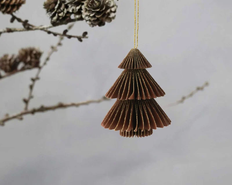 3x Papier Tannenbaum Petrol Grün Braun 8cm Deko-Hänger Weihnachten