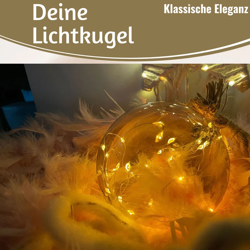 XL LED Deko Glas Lichtkugel 14cm Hanf-Tau Timer WarmWeiß Batterie Sisal-Seil