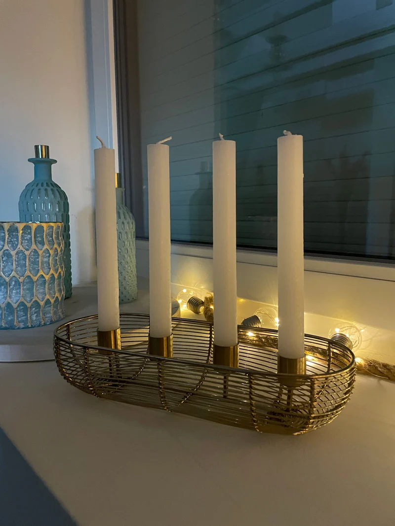 Kerzenständer 28cm Gold 4-fach Stabkerzen Kerzenhalter Kerzenleiste Kerzentablett