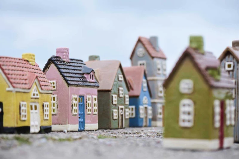 Teelichthaus Lichterhaus Nyhavn 14cm Rosa Blau Keramik Fachwerkhaus Teelichthalter