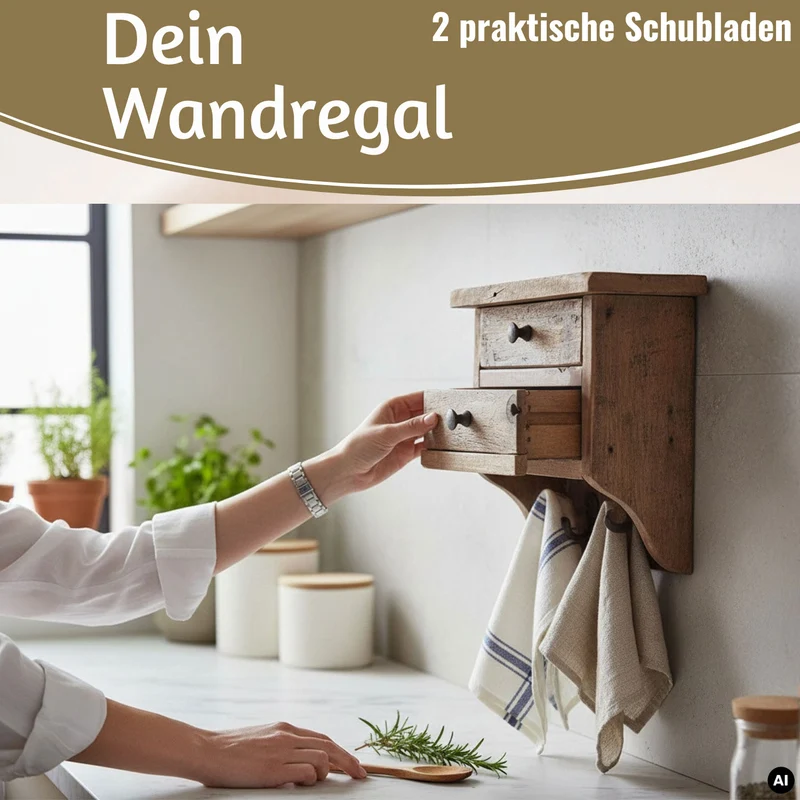 Vintage Küchenregal Dehli 25cm hängend mit 2 Haken Gewürzregal Wandregal Wandboard