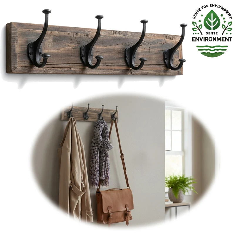 Vintage Wandgarderobe Dehli 50cm Teak Holz Braun 4/8 Haken Recycelt Kleiderhaken