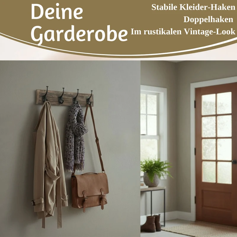 Vintage Wandgarderobe Dehli 50cm Teak Holz Braun 4/8 Haken Recycelt Kleiderhaken