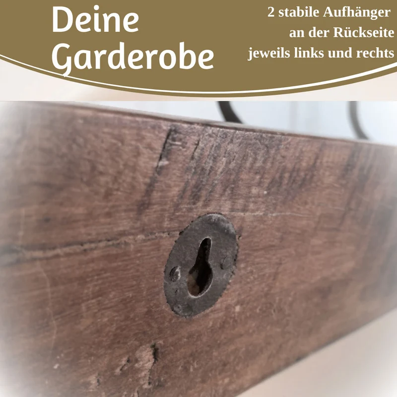 Vintage Wandgarderobe Dehli 50cm Teak Holz Braun 4/8 Haken Recycelt Kleiderhaken