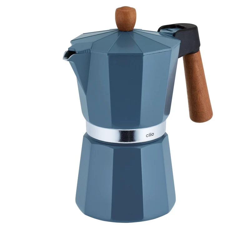 Cilio, Espressokocher Legno, 6 Tassen, blau