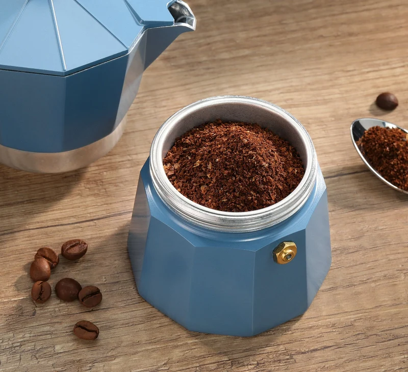 Cilio, Espressokocher Legno, 6 Tassen, blau