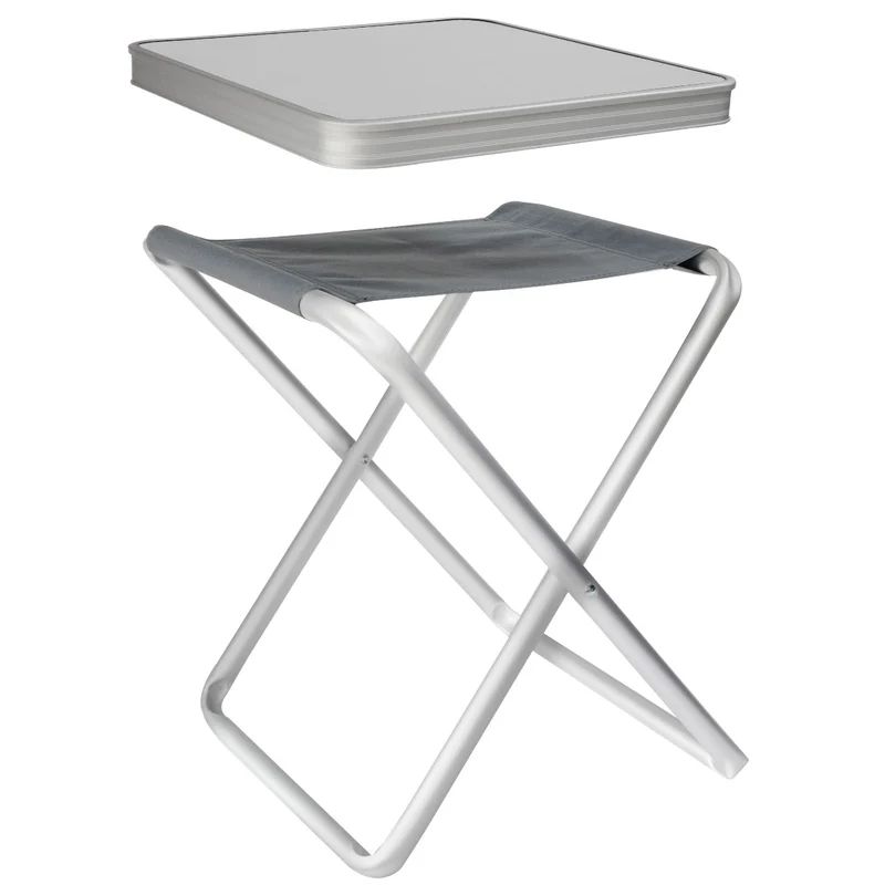 Alu Hocker mit MDF Tischplatte Tablett 40x40x47cm Aluminium Klapphocker Campinghocker Falthocker Angelhocker Campingtisch Wohnmobiltisch Wohnwagentisch klappbar handlicher Beistelltisch