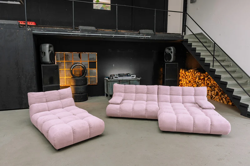 KAWOLA Sitzgruppe VIVIEN Ecksofa Drehsessel Hockerbank Feincord rosa