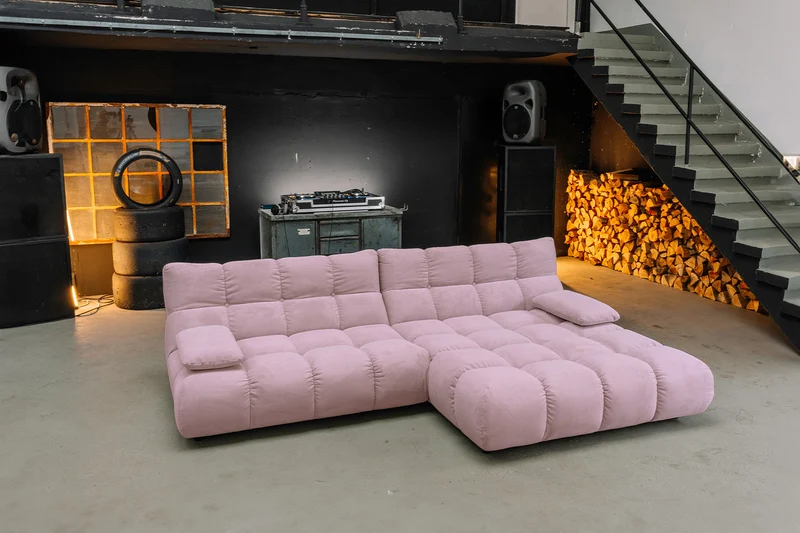 KAWOLA Sitzgruppe VIVIEN Ecksofa Drehsessel Hockerbank Feincord rosa