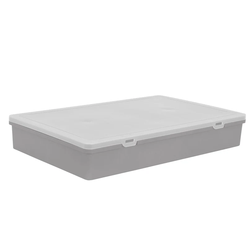 XXL Sortierbox mit 24 Fächern zu je 8,5x9,5 cm - 60x38x10cm groß GRAU mit transparentem Deckel - ideal für Christbaumkugel und Weihnachtsschmuck Aufbewahrungsbox Sortimentskasten Sortierkasten