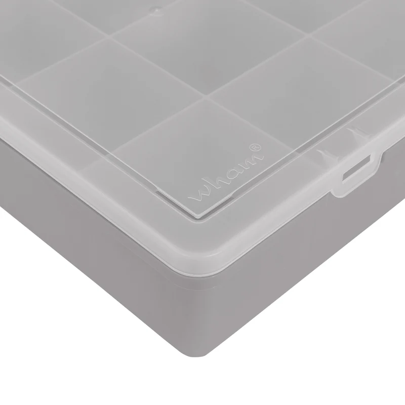 XXL Sortierbox mit 24 Fächern zu je 8,5x9,5 cm - 60x38x10cm groß GRAU mit transparentem Deckel - ideal für Christbaumkugel und Weihnachtsschmuck Aufbewahrungsbox Sortimentskasten Sortierkasten