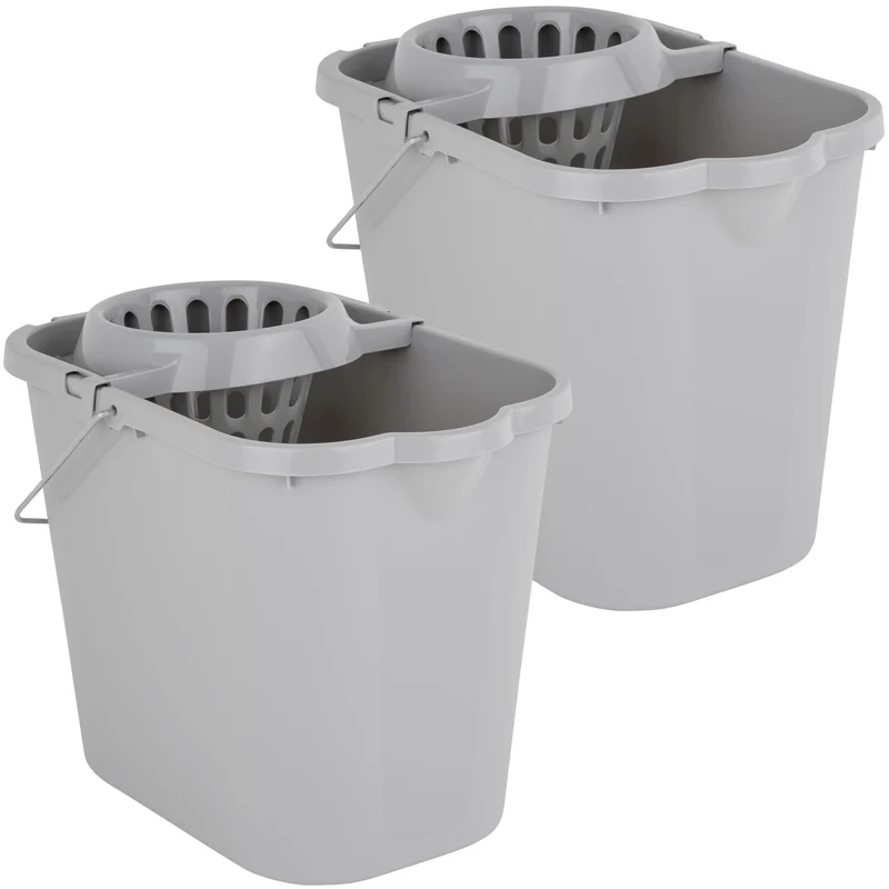 Wringeimer mit Siebaufsatz, Ausguss und Metall-Henkel - 12 Liter - grau - Rechteckig - Skala Putzeimer Wischeimer Wringeimer Eimer Haushaltseimer Wassereimer Wischmop-Eimer