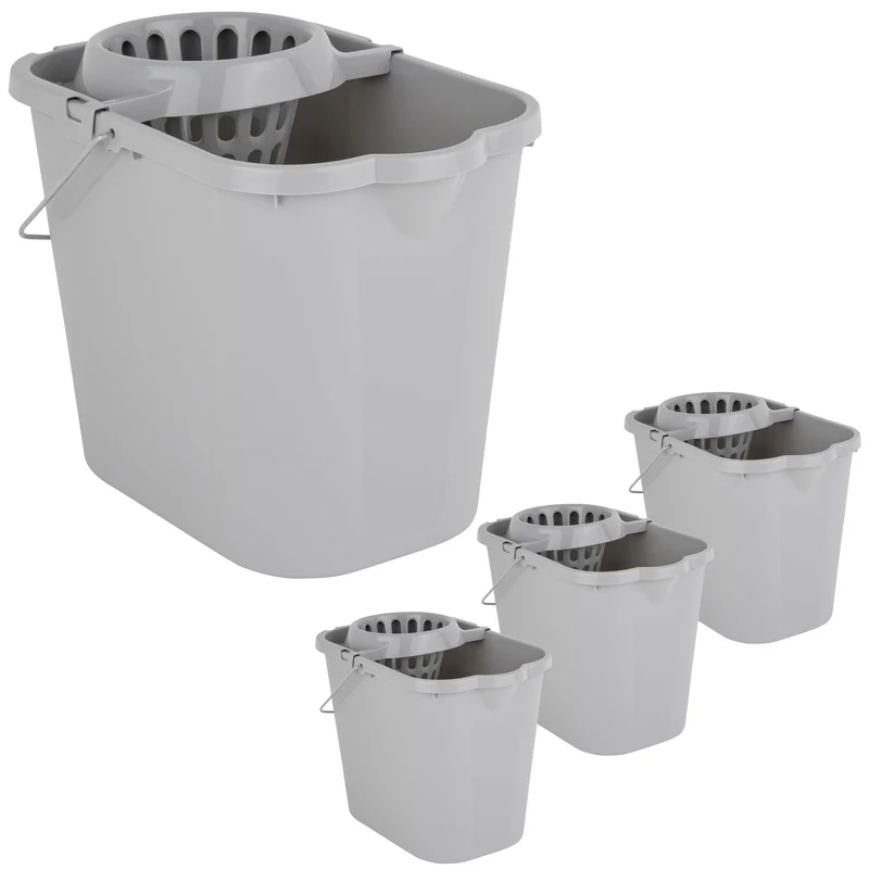 Wringeimer mit Siebaufsatz, Ausguss und Metall-Henkel - 12 Liter - grau - Rechteckig - Skala Putzeimer Wischeimer Wringeimer Eimer Haushaltseimer Wassereimer Wischmop-Eimer