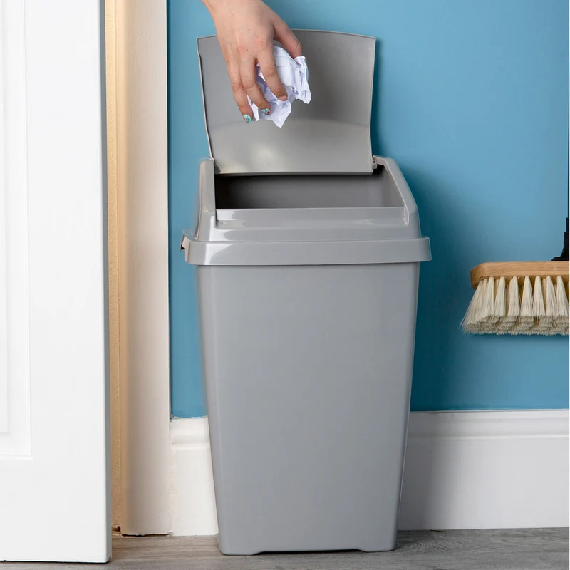 25 Liter Mülleimer mit Klappdeckel 30x26x54 cm - grau - Abfalleimer Mülltrennung - Abfalleimer Deckel Abfallbehälter Papiertonne Papierkorb Müllkorb Abfallkorb Recycling Abfallsammler Haushalt Büro