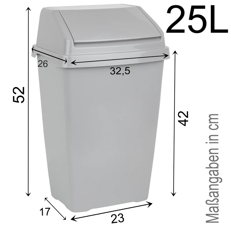 25 Liter Mülleimer mit Klappdeckel 30x26x54 cm - grau - Abfalleimer Mülltrennung - Abfalleimer Deckel Abfallbehälter Papiertonne Papierkorb Müllkorb Abfallkorb Recycling Abfallsammler Haushalt Büro