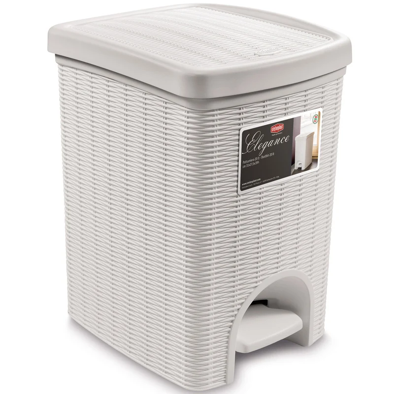 Mülleimer Treteimer 20 Liter mit separatem Inneneiner eckig 30x27x37cm Rattanoptik Kunststoff - Pedal zum Öffnen und Schliessen - Küche Pedaleimer Papierkorb Eimer Abfalleimer Abfallbehälter Mülltonne