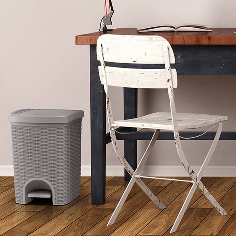 Mülleimer Treteimer 20 Liter mit separatem Inneneiner eckig 30x27x37cm Rattanoptik Kunststoff - Pedal zum Öffnen und Schliessen - Küche Pedaleimer Papierkorb Eimer Abfalleimer Abfallbehälter Mülltonne