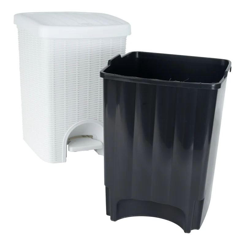 Mülleimer Treteimer 20 Liter mit separatem Inneneiner eckig 30x27x37cm Rattanoptik Kunststoff - Pedal zum Öffnen und Schliessen - Küche Pedaleimer Papierkorb Eimer Abfalleimer Abfallbehälter Mülltonne