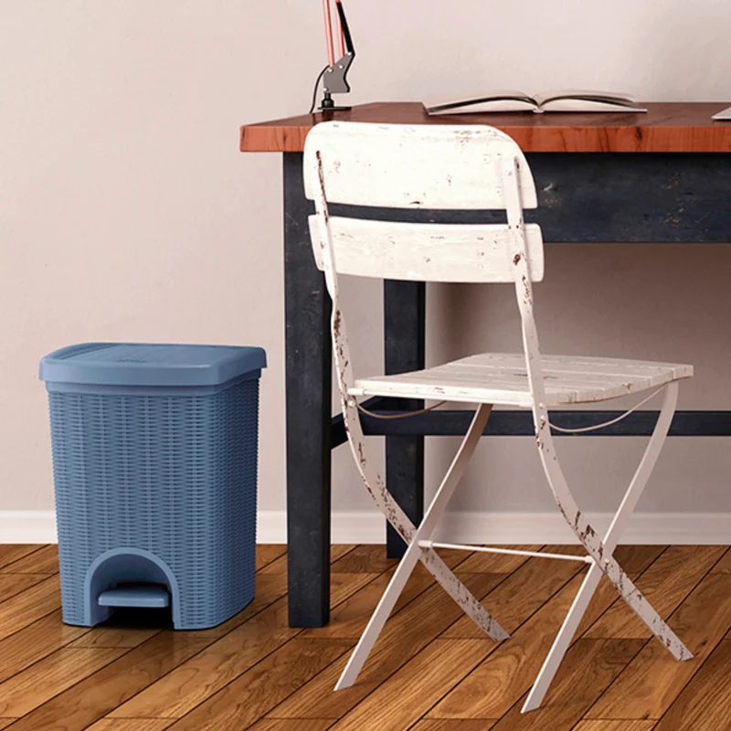 Mülleimer Treteimer 20 Liter mit separatem Inneneiner eckig 30x27x37cm Rattanoptik Kunststoff - Pedal zum Öffnen und Schliessen - Küche Pedaleimer Papierkorb Eimer Abfalleimer Abfallbehälter Mülltonne