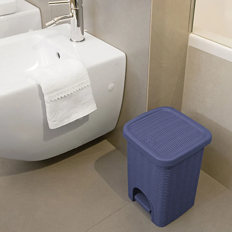 Mülleimer Treteimer 20 Liter mit separatem Inneneiner eckig 30x27x37cm Rattanoptik Kunststoff - Pedal zum Öffnen und Schliessen - Küche Pedaleimer Papierkorb Eimer Abfalleimer Abfallbehälter Mülltonne