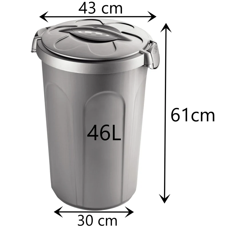 Mülltonne Futtertonne mit verschließbarem Deckel silber - 46 Liter - Windeleimer Müllbehälter Aufbewahrung Mülltrennung Lebensmittelecht Futterbehälter Oskartonne