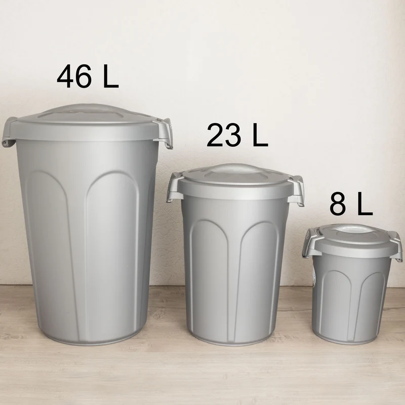Mülltonne Futtertonne mit verschließbarem Deckel silber - 46 Liter - Windeleimer Müllbehälter Aufbewahrung Mülltrennung Lebensmittelecht Futterbehälter Oskartonne