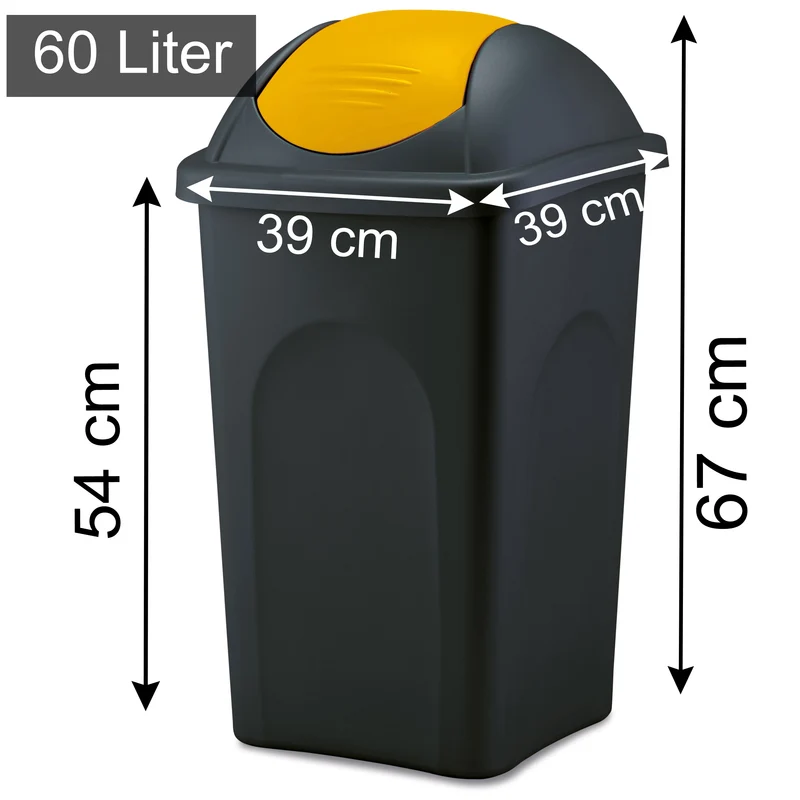 Mülleimer mit Schwingdeckel - schwarz farbiger Deckel 60 Liter - Mülltrennung - Abfalleimer Deckel Abfallbehälter Papiertonne Papierkorb Müllkorb Abfallkorb Recycling Abfallsammler Schwingeimer Hauhalt Büro 60 l