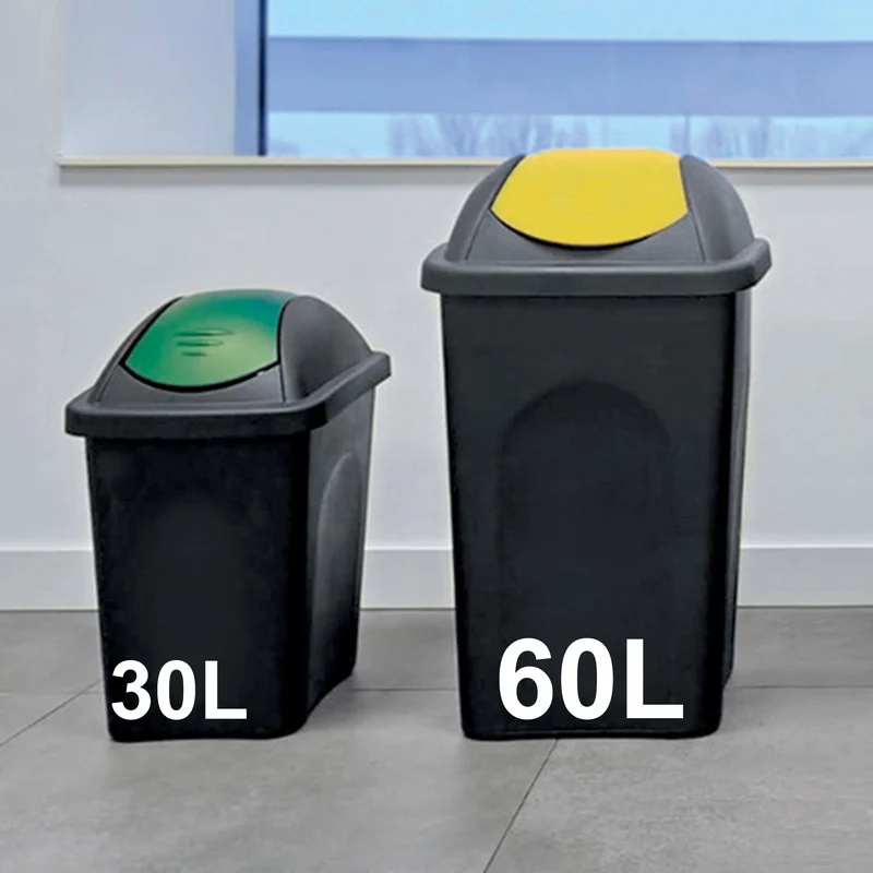 Mülleimer mit Schwingdeckel - schwarz farbiger Deckel 60 Liter - Mülltrennung - Abfalleimer Deckel Abfallbehälter Papiertonne Papierkorb Müllkorb Abfallkorb Recycling Abfallsammler Schwingeimer Hauhalt Büro 60 l