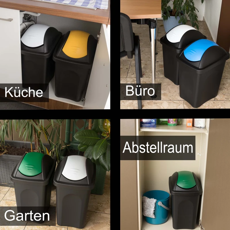 Mülleimer mit Schwingdeckel - schwarz farbiger Deckel 60 Liter - Mülltrennung - Abfalleimer Deckel Abfallbehälter Papiertonne Papierkorb Müllkorb Abfallkorb Recycling Abfallsammler Schwingeimer Hauhalt Büro 60 l
