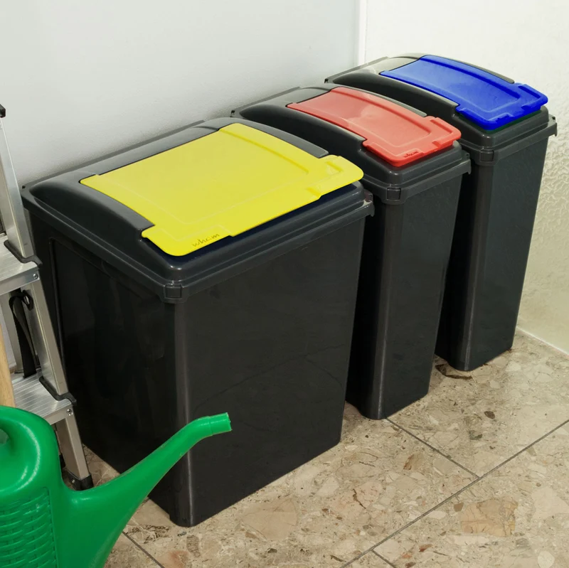 1x 50 Liter + 2x 25 Liter Mülltonne Schwarz Recyclingtonne mit abnehmbarem Klappdeckel - Schmal Küche Mistkübel Trash Bin Gelber Sack Groß Küchenabfalleimer Papiermülleimer