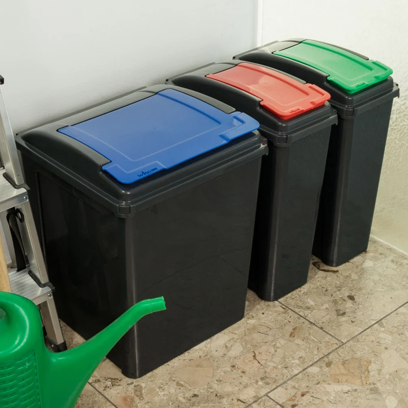 1x 50 Liter + 2x 25 Liter Mülltonne Schwarz Recyclingtonne mit abnehmbarem Klappdeckel - Schmal Küche Mistkübel Trash Bin Gelber Sack Groß Küchenabfalleimer Papiermülleimer