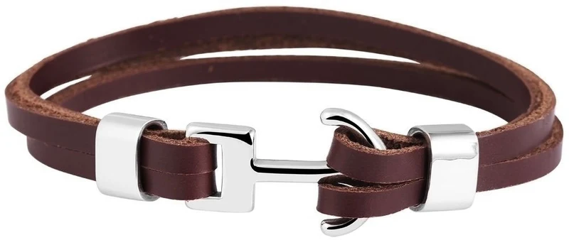 Elegantes Unisex Lederarmband 23cm List Zweifach Anker Braun Silber Echtleder