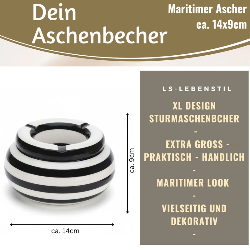 XL Sturmaschenbecher 14x9cm Schwarz Weiß Windaschenbecher Aschenbecher