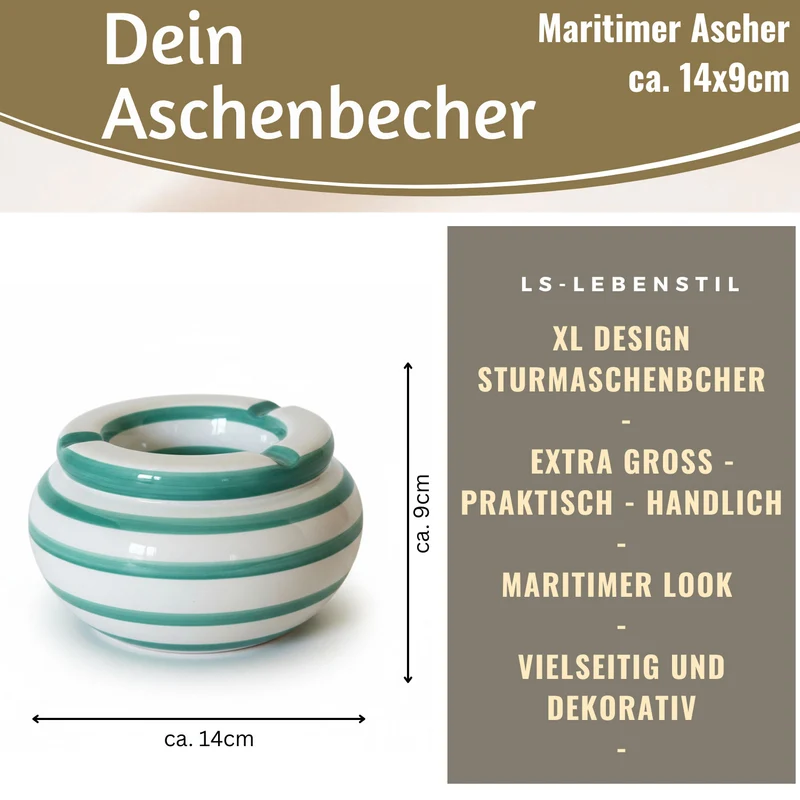 XL Sturmaschenbecher 14x9cm Türkis Weiß Windaschenbecher Aschenbecher