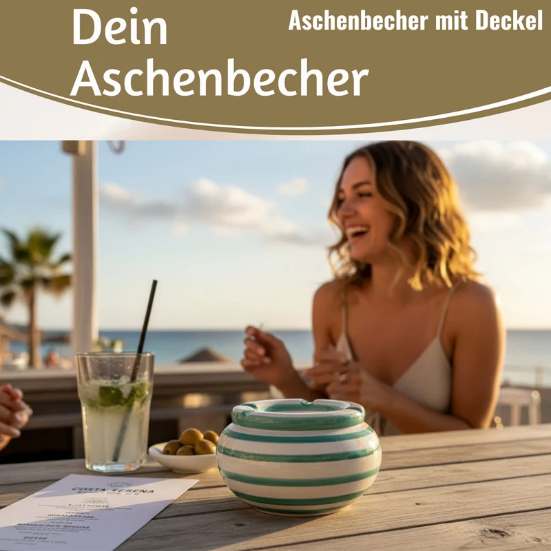 XL Sturmaschenbecher 14x9cm Türkis Weiß Windaschenbecher Aschenbecher
