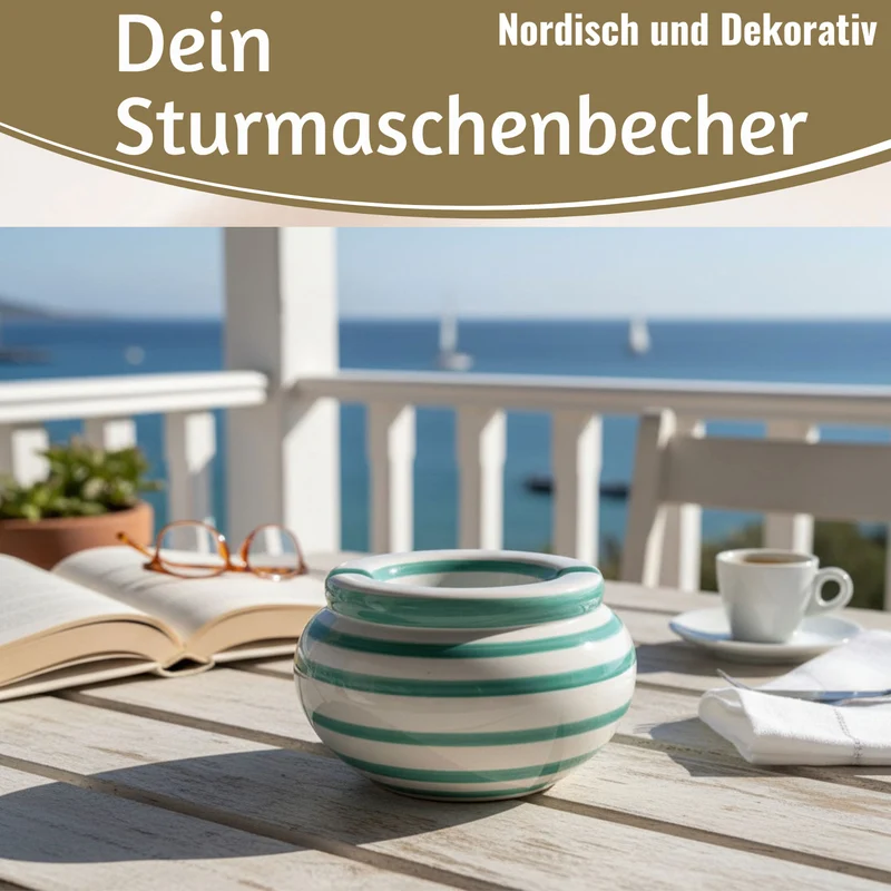 XL Sturmaschenbecher 14x9cm Türkis Weiß Windaschenbecher Aschenbecher